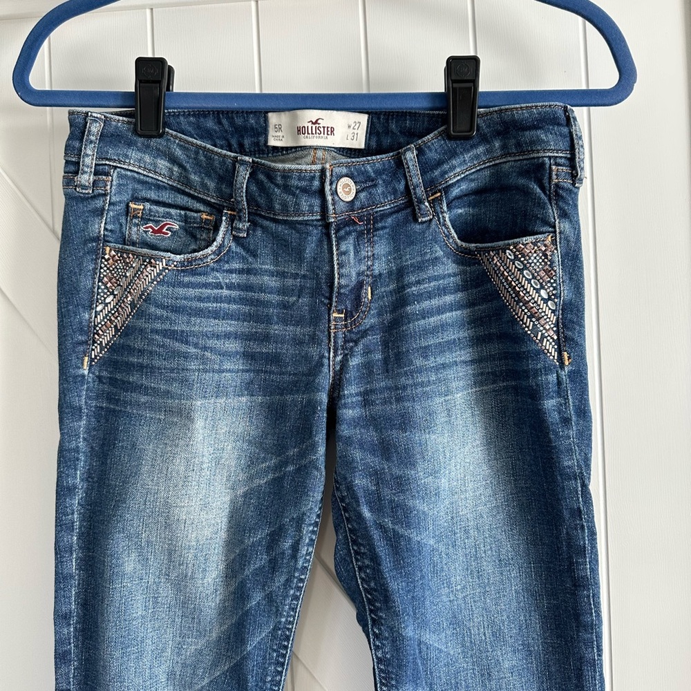 Women's Junior's Hollister Skinny Jeans Beaded Pocket Detail Size 5R (W27 L31) - Picture 2 of 5